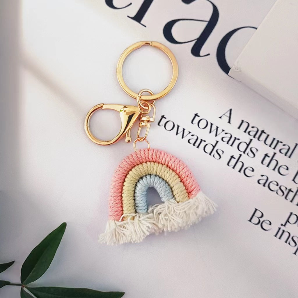 Wholesale Rainbow Pendant Handmade Cotton Thread Woven Keychains